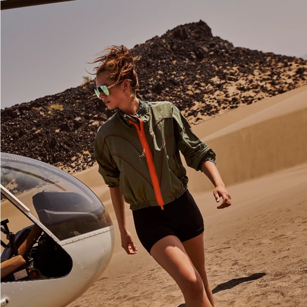 Free People Starting Lineup Windbreaker Army Green with Orange Contrast NWOT